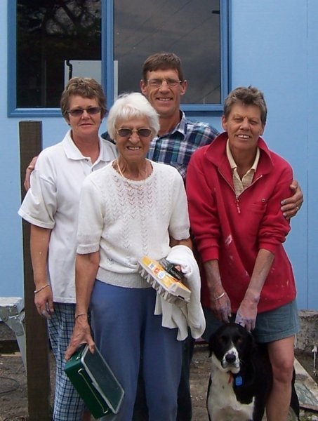 Kerry, Mark, Shirley, Gaye and Mildred (the dog)