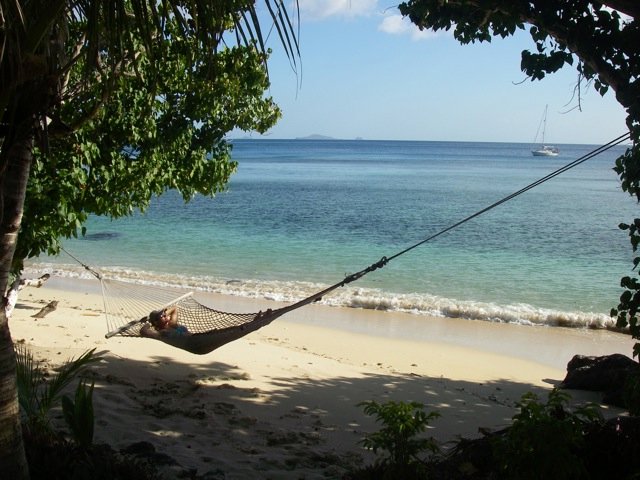 Sharron ashore at the southern end of Waya