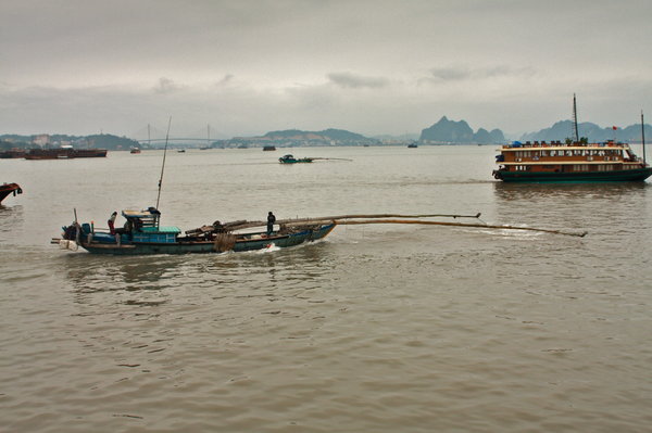 Strange fishing boat near Ha Long City