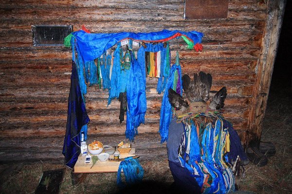 Prayer mantlepiece assembled outside the shaman'c cabin