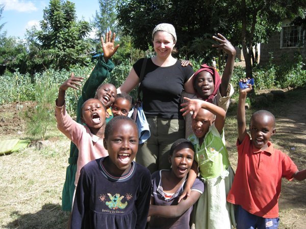 Sarah with Kids at the Orphanage