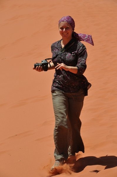 Sarah Running Down a Sand Dune - Wadi Rum