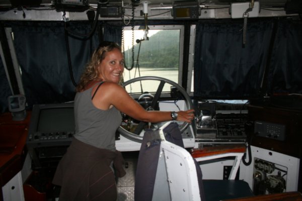 Me on the bridge of the naval boat