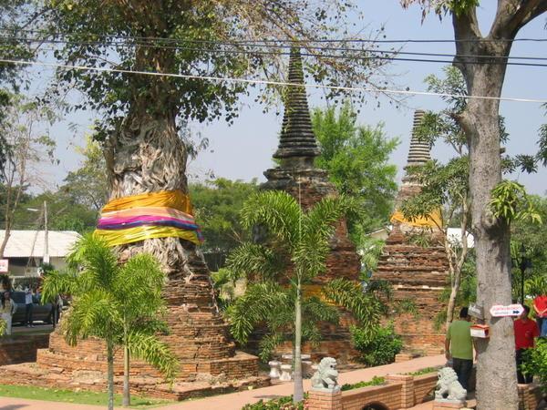 Stupas with prayer ribbons