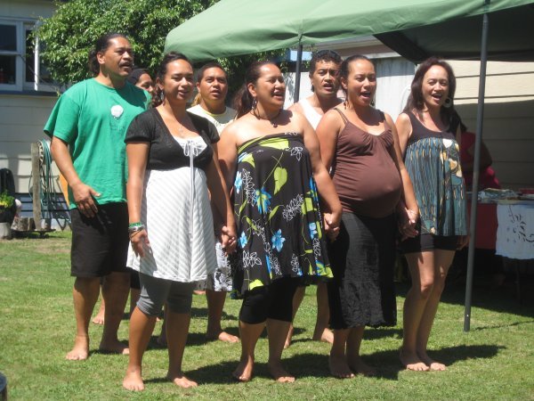 A song of welcome at the Hangi (Maori BBQ)