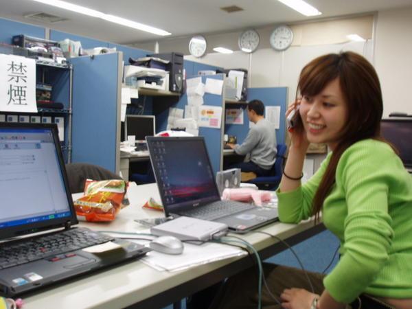 Ayako at our working desk