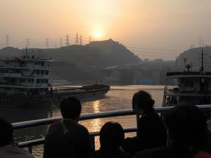 Approaching the Yangtse river Dam at Sunset