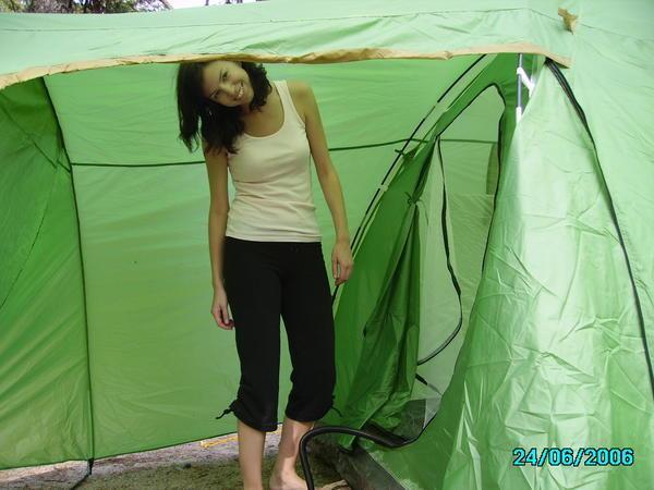 Chelsea in our tent