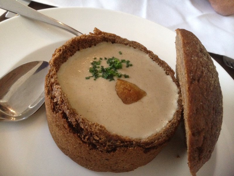 Mushroom soup in rye bread