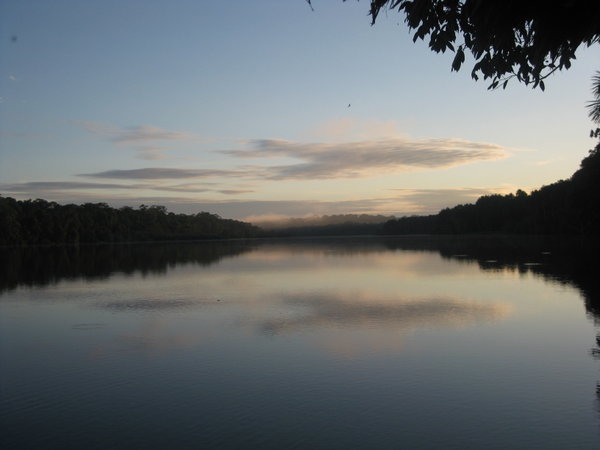 dawn on Cocococha lake after a night caiman search
