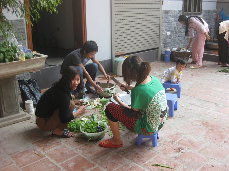Cooking in the courtyard
