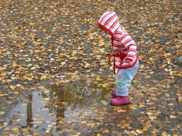 Playing in fall color puddles