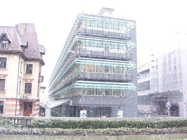 more snow and a building that was neat to look at