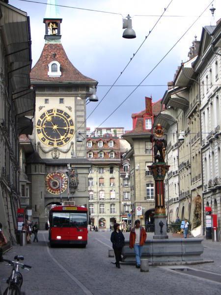 The streets of Bern with clocktower