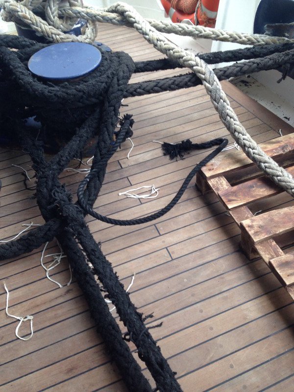 Ropes frayed from ship tossing