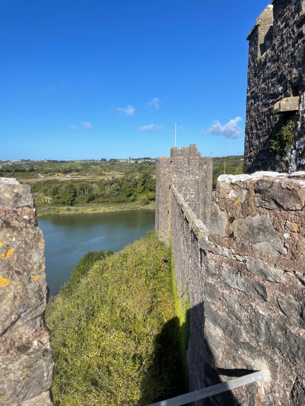 View from castle wall walk at Pembroke .