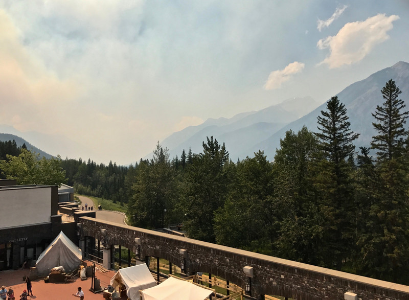 Cave and Basin, smoke obliterates view of mountains, Banff