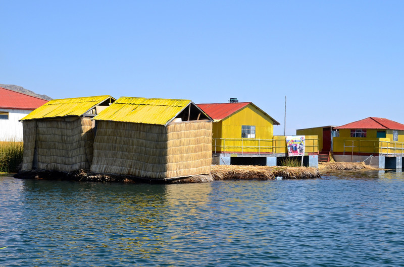Houses made from reeds on a floating island in Uros