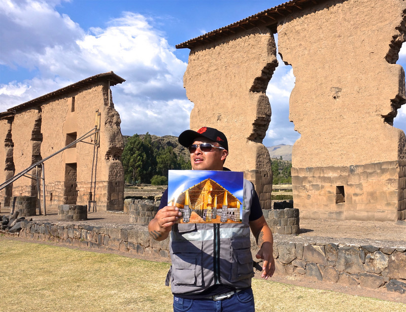 Our wonderful guide Franco shows us the remaining wall of the Temple of Wiracocha at the Raqui Archeological site, Peru 