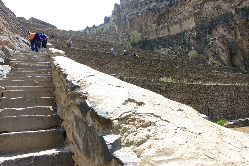 Climbing up the steep stairs to the top of Ollantaytambo 