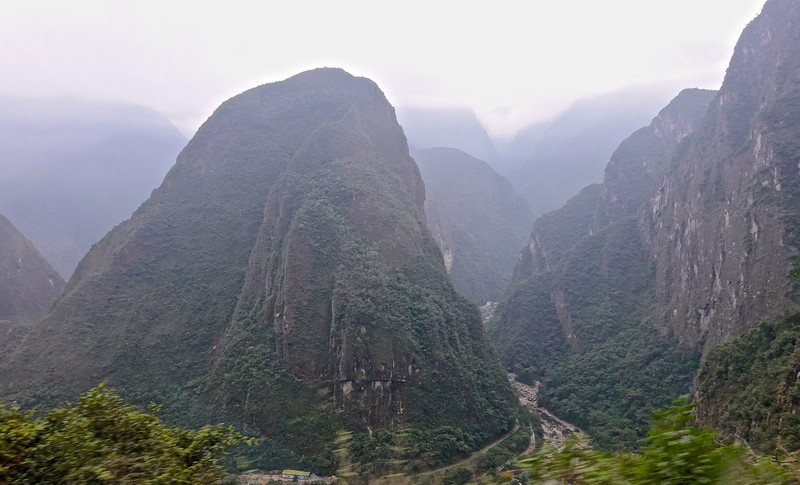 View shot from the bus up to Machu Picchu 