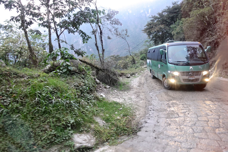 Bus on the narrow stone "path" up to Machu Picchu 