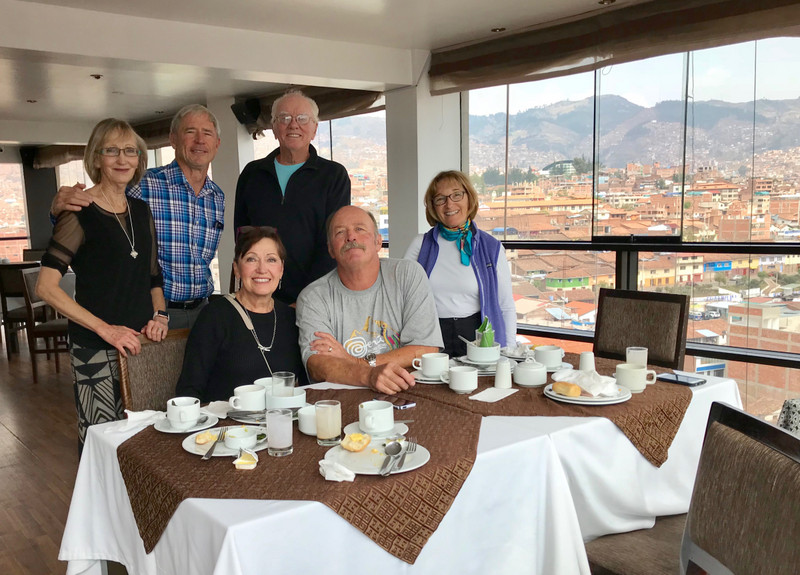 Celia, Larry, Dave, Me, Kathy, Bud for our last get together at the Hotel Polo in Cusco 