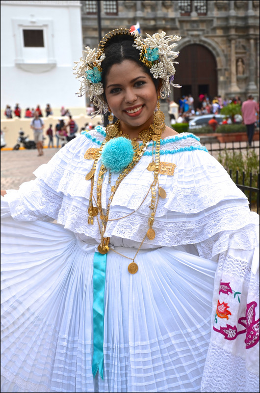 Delightful woman in native Pollera costume