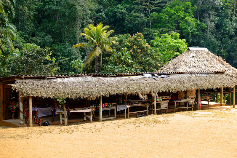Long grass hut displays the village handicrafts
