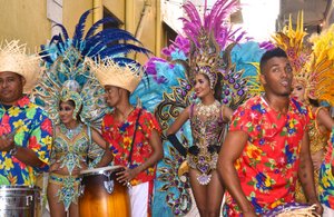 Drummers and performers prepping for Carnival