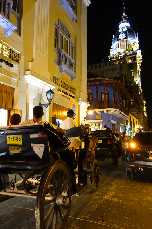 Horse drawn carriages clomp through the streets of Cartagena