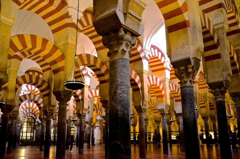 The vast candy cane interior of the Mezquita , Cordoba