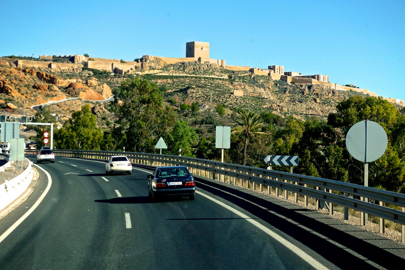 Lorca Castle, Lorca, Spain, province of Murcia, taken from the bus