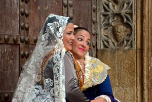 Women in costume for Fallas, Valencia, Spain 