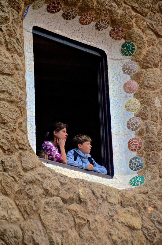 Peering out the window from the Porter's House, Park Guell