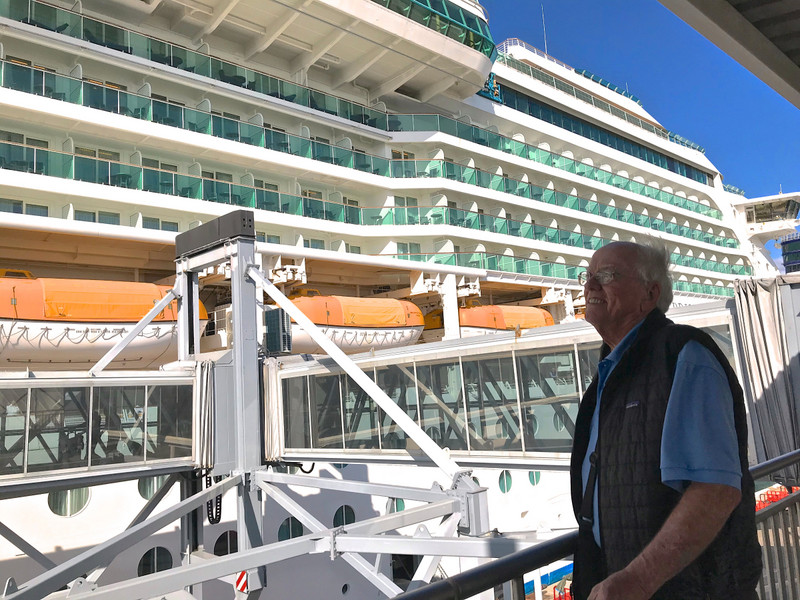 Dave boarding the Royal Caribbean ship for our transatlantic trip home
