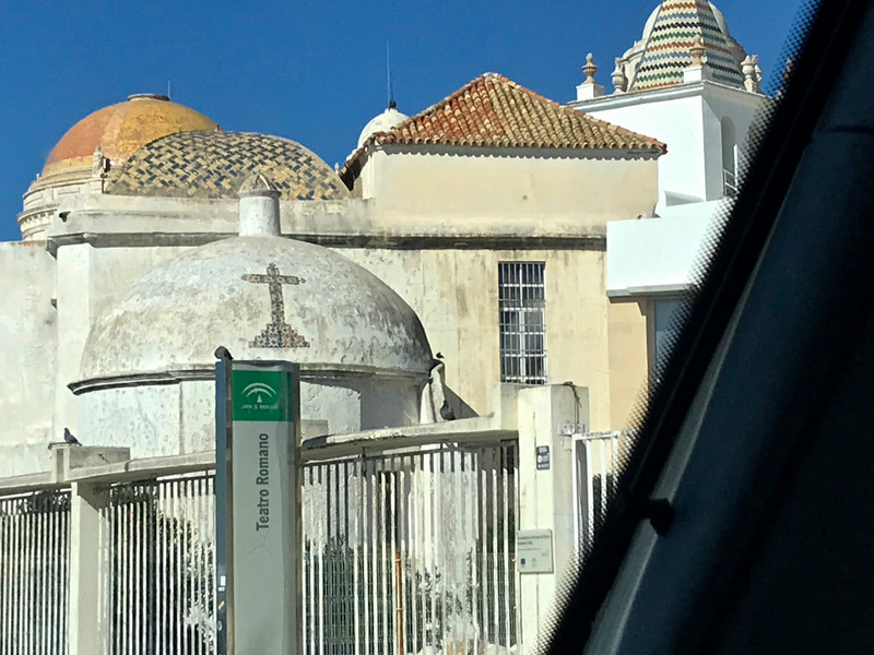 Passing by the Roman Theater Cadiz to Jerez taken from the van
