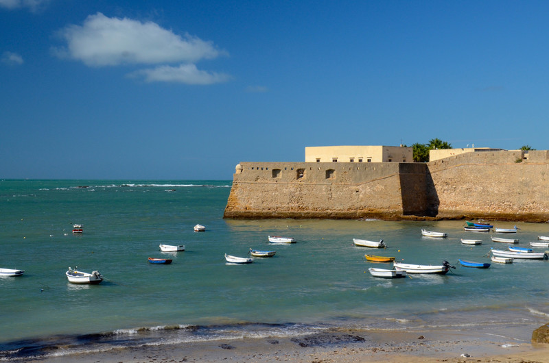 Imposing wall at La Caleta, Cadiz or "Halley Berry Beach"