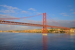 Arriving Lisbon under the 25th of April Bridge 