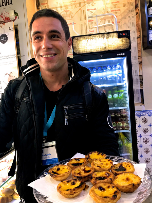 Ricardo with pastel da nata from Casa Brasileira in Lisbon 