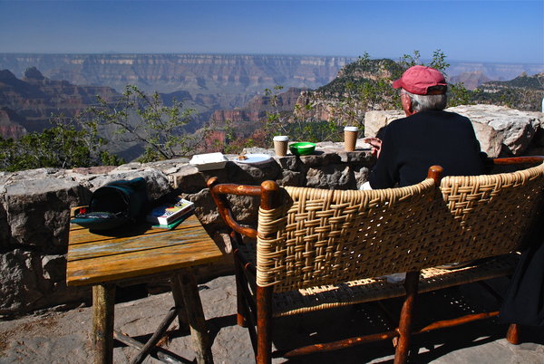 Breakfast overlooking the North Rim (South Rim in the distance)