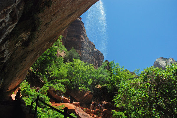 Falling water at the Emerald Pools in Zion