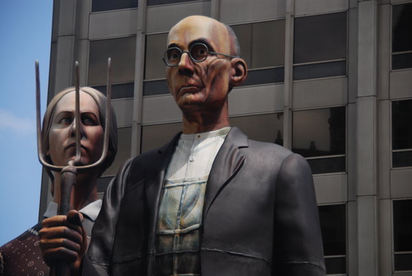 The American Gothic stands Tall next to the Chicago Tribune building