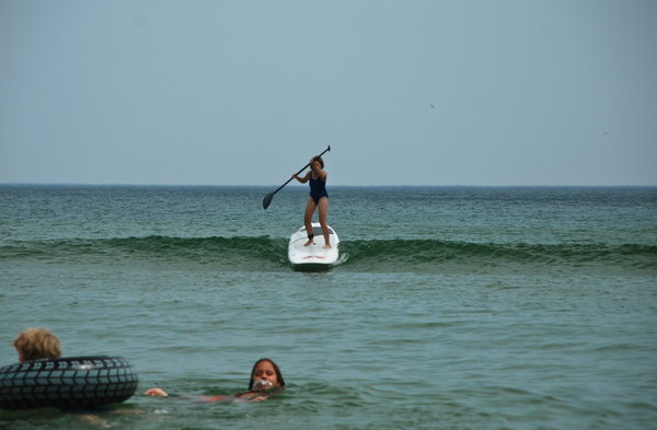 Me, paddle boarding in the 55 degree waters off Ogunquit's Little Beach