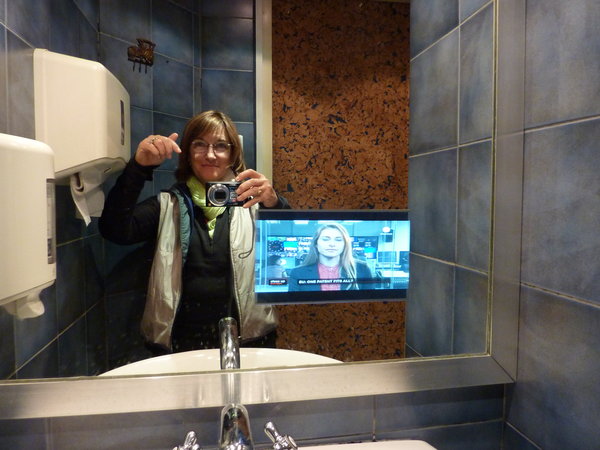 Me in Zoom Cafe bathroom