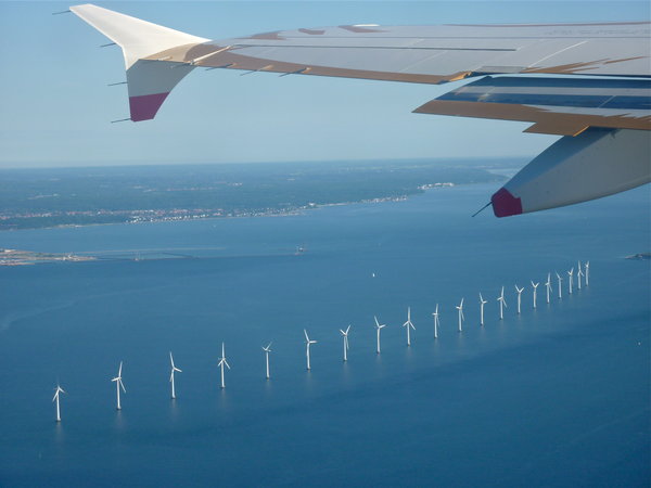 Flying home over Denmark's "green" windmills