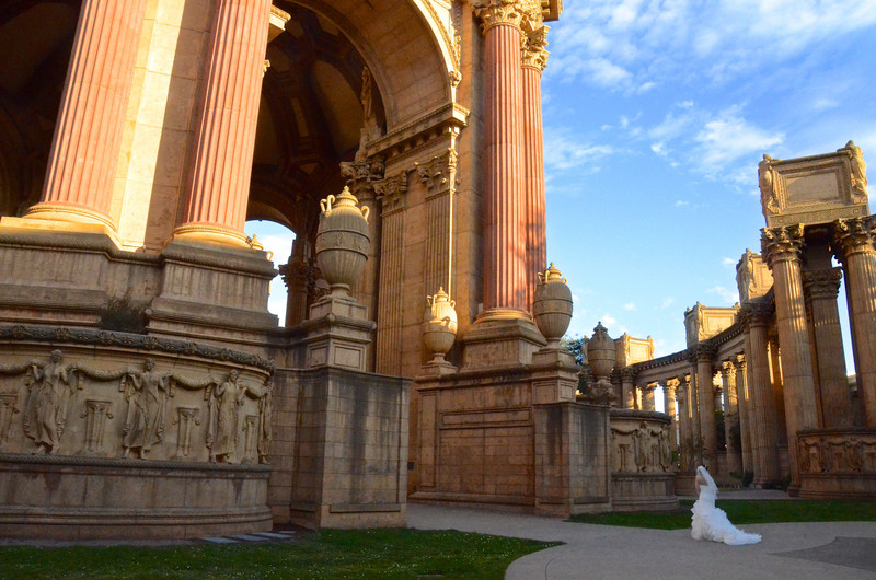 Woman getting married at the Palace of Fine Arts Theater.