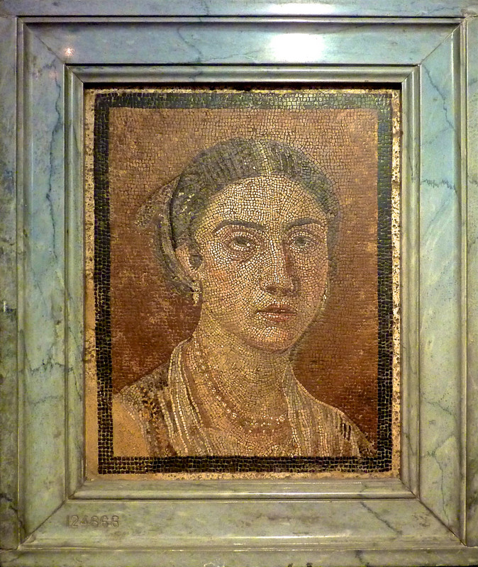 Mosaic from Pompeii representing an elegant woman of the time, Naples Archeological Museum