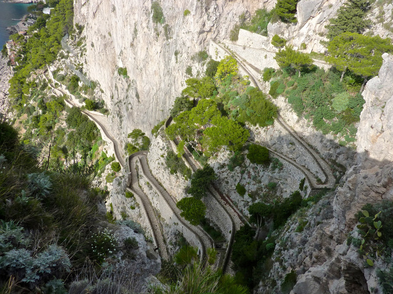 Via Krupp switchback footpaths near the Augustus Gardens in Capri, Italy