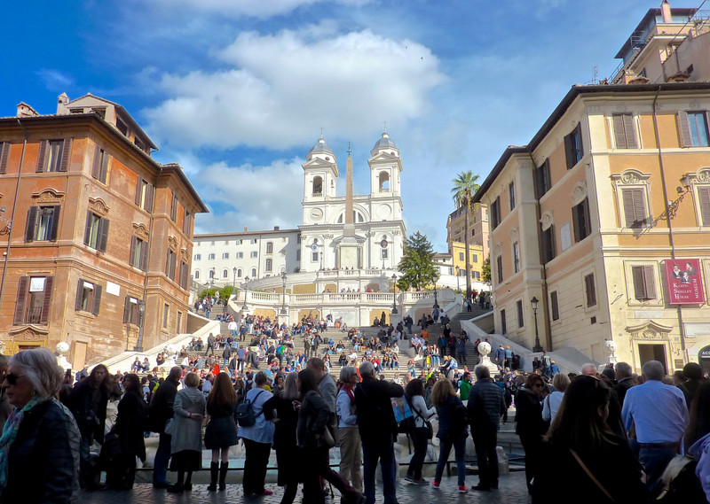 Spanish Steps leading up to the Trinita dei Monti Church. Keats and Shelley Museum on the lower right.